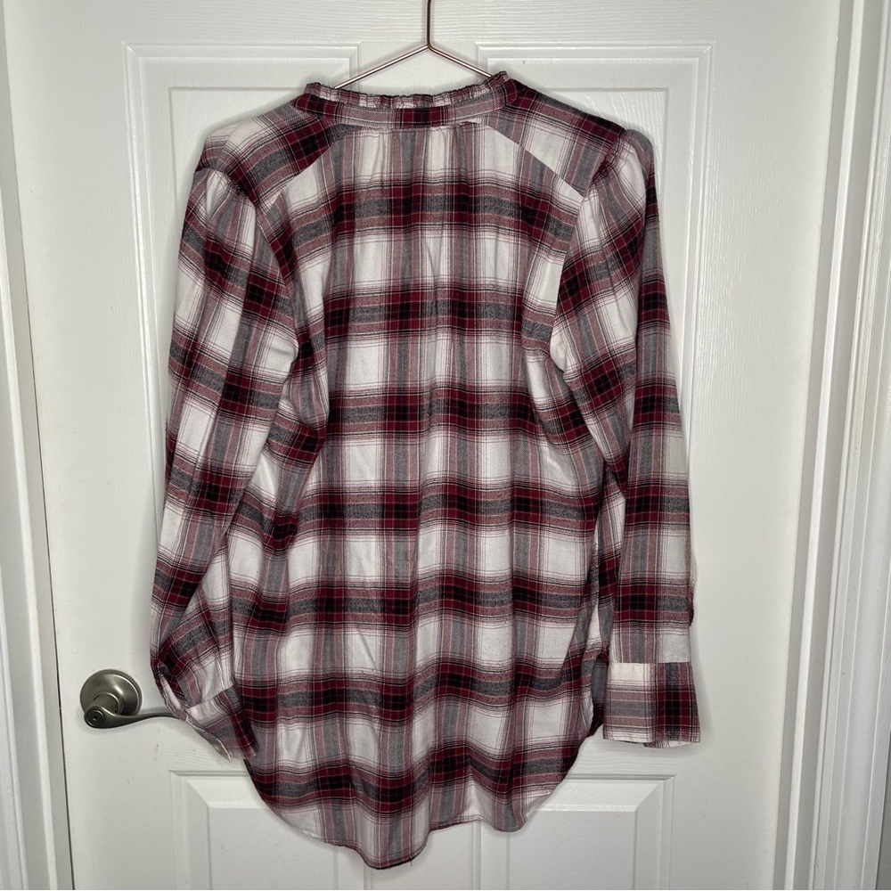Loft Red White Plaid Long Sleeve Buttondown Blouse Ruffle Autumn - Picture 5 of 7